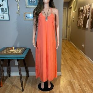 NEW Old Navy neon coral cross back maxi dress